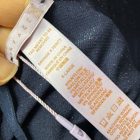 Savage X Fenty Metallic Navy Blue Lace Up Front Open Back Bodysuit Size XL - Picture 9 of 10